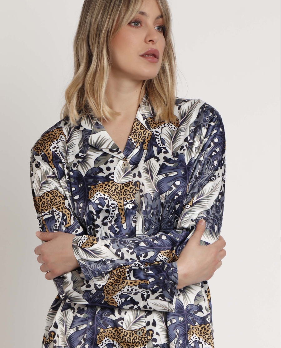 ADMAS LUXURY Pijama Abierto Manga Larga Luxury Leopard para Mujer PIEL ADMAS LUXURY Pijama Abierto Manga Larga Luxury Leopard para Mujer PIEL