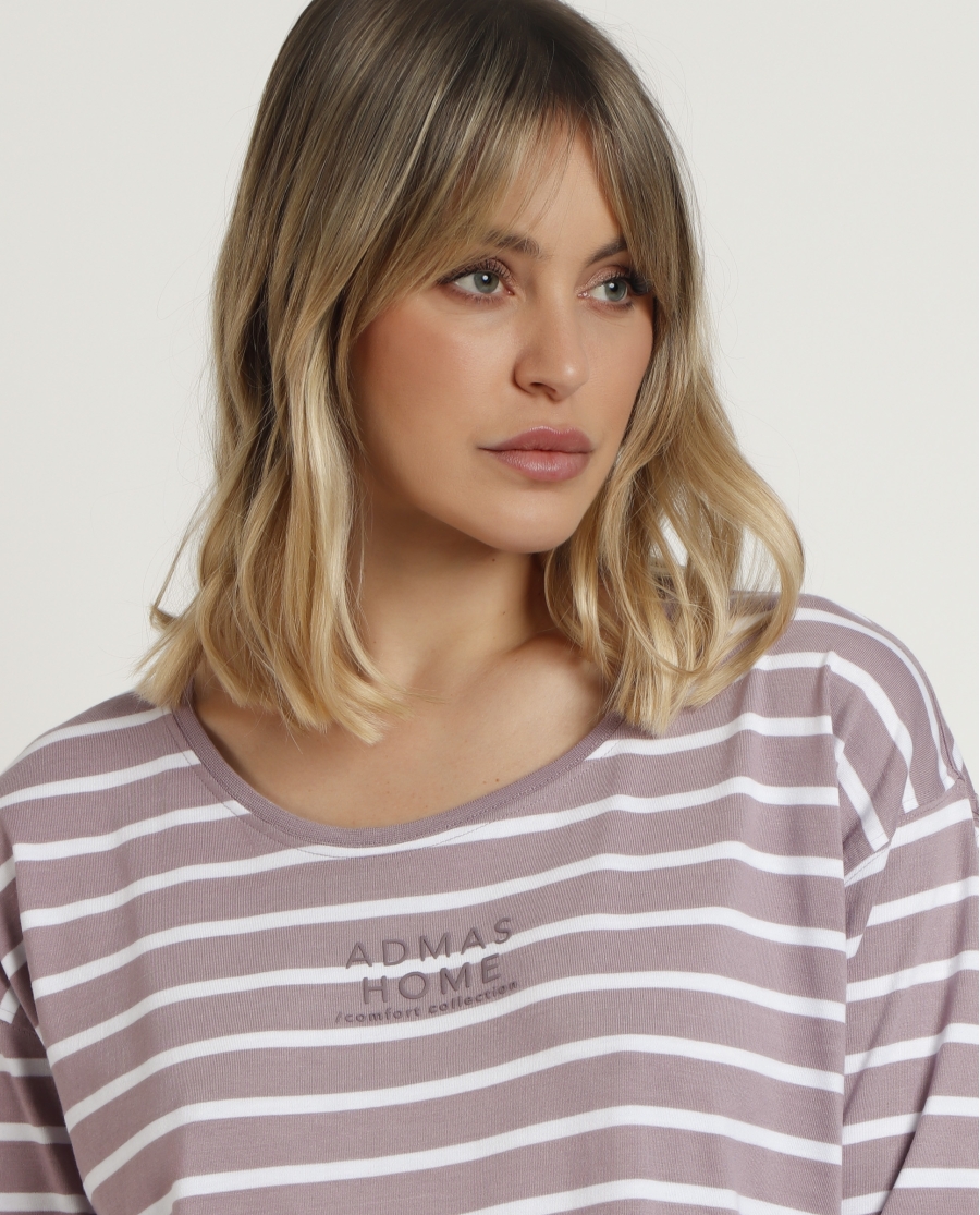 ADMAS HOME Pijama Manga Larga Oversize Stripes Home para Mujer BERENJENA ADMAS HOME Pijama Manga Larga Oversize Stripes Home para Mujer BERENJENA