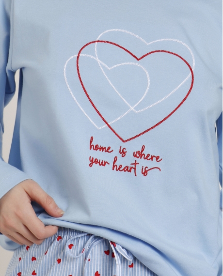 ADMAS Pijama Manga Larga Where Your Heart Is para Mujer AZUL 2