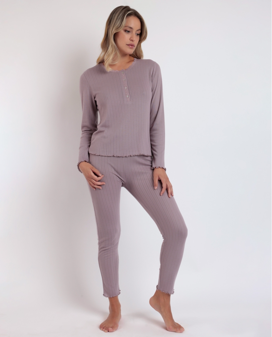 ADMAS HOME Pijama Manga Larga Tapeta Soft Canalé para Mujer BERENJENA ADMAS HOME Pijama Manga Larga Tapeta Soft Canalé para Mujer BERENJENA