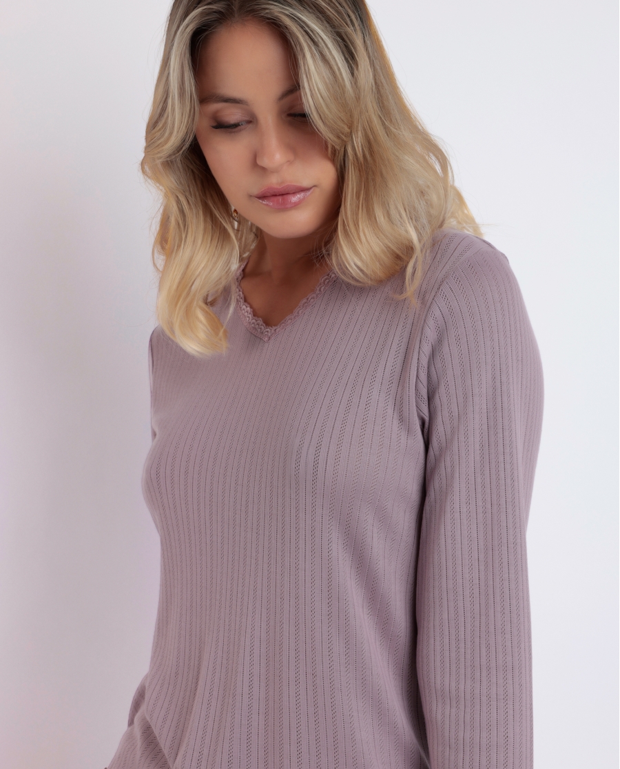 ADMAS HOME Pijama Manga Larga Tapeta Soft Canalé para Mujer BERENJENA ADMAS HOME Pijama Manga Larga Tapeta Soft Canalé para Mujer BERENJENA