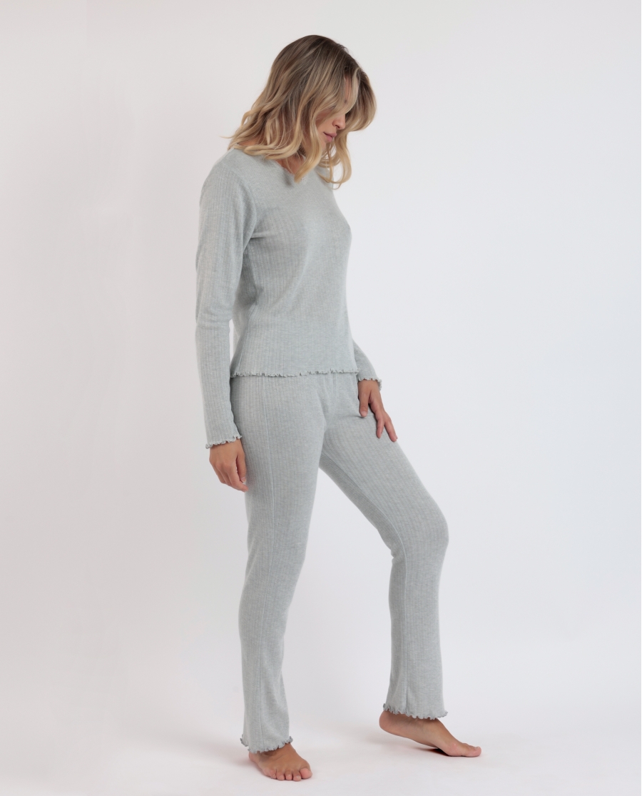 ADMAS Pijama Manga Larga Pico Soft Canalé para Mujer GRIS JASPE ADMAS Pijama Manga Larga Pico Soft Canalé para Mujer GRIS JASPE