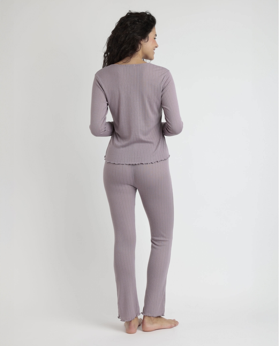 ADMAS Pijama Manga Larga Pico Soft Canalé para Mujer BERENJENA
