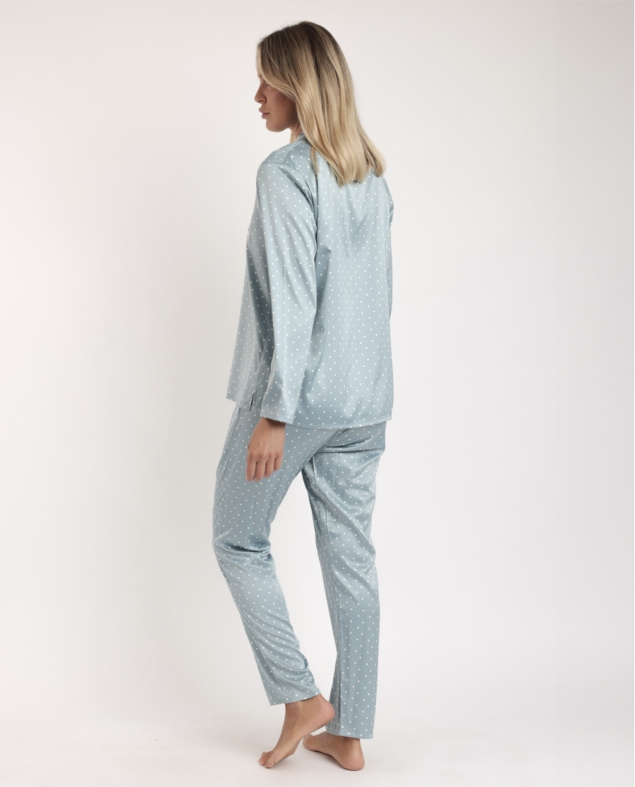 ADMAS CLASSIC Pijama Novia Abierto Manga Larga Dots Lace para Mujer VERDE AGUA