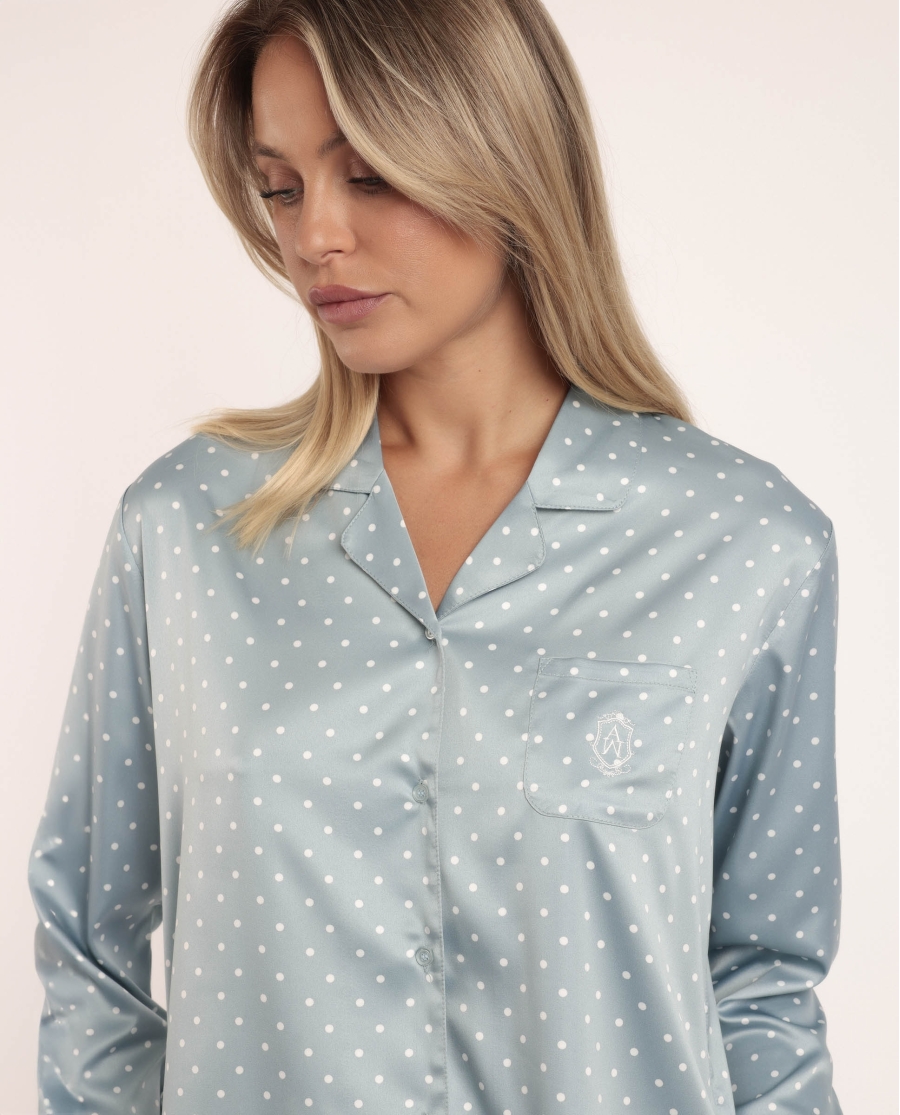 ADMAS CLASSIC Pijama Novia Abierto Manga Larga Dots Lace para Mujer VERDE AGUA