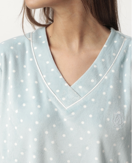 ADMAS CLASSIC Pijama Manga Larga Velvet Pico Dots Lace para Mujer VERDE AGUA 2