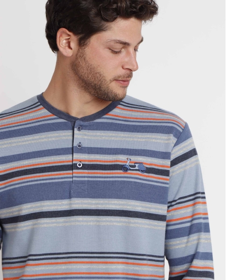 ADMAS Pijama Manga Larga Rayas Vespa Style para Hombre AZUL 2