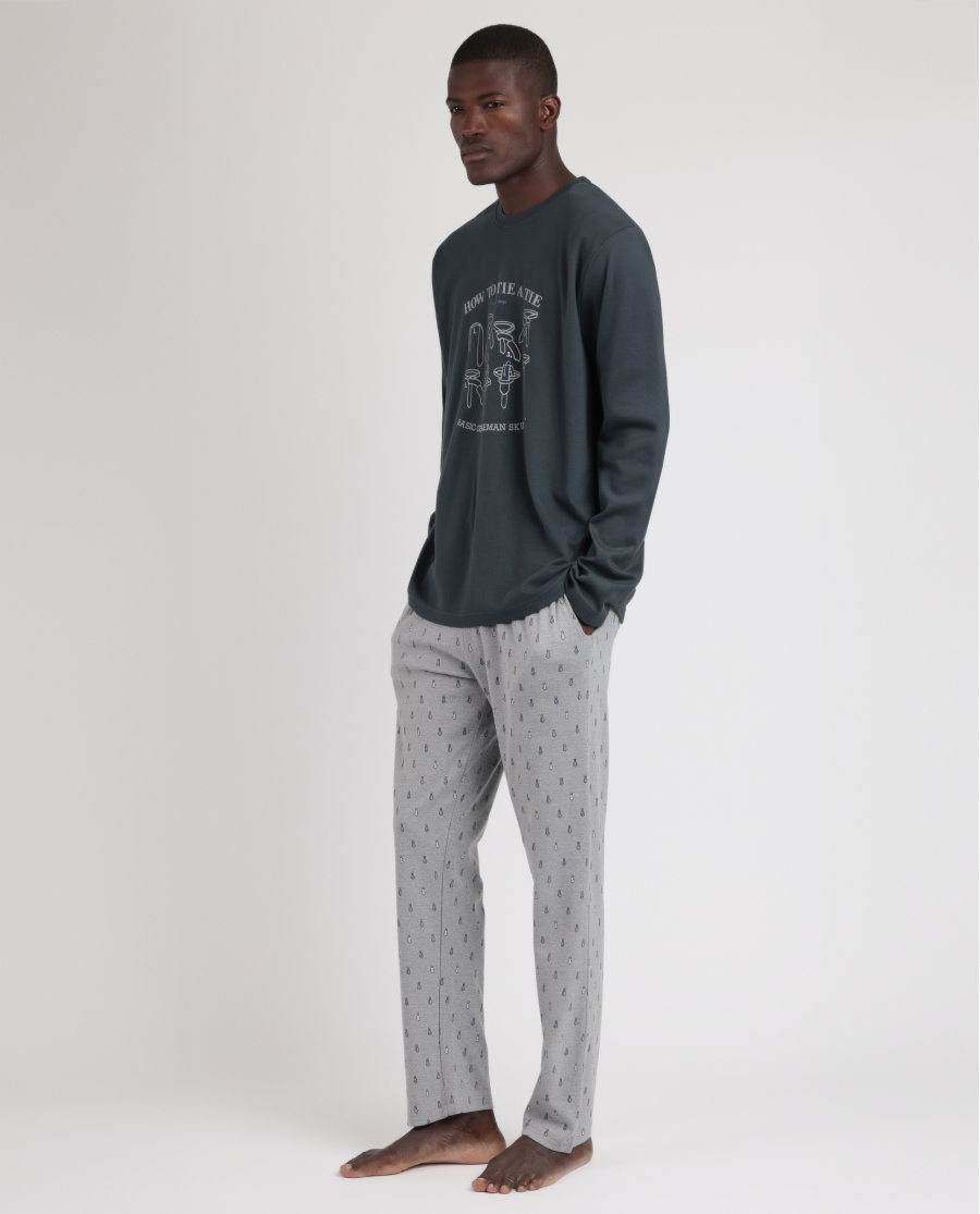 ADMAS Pijama Manga Larga How To Tie a Tie A para Hombre MARENGO