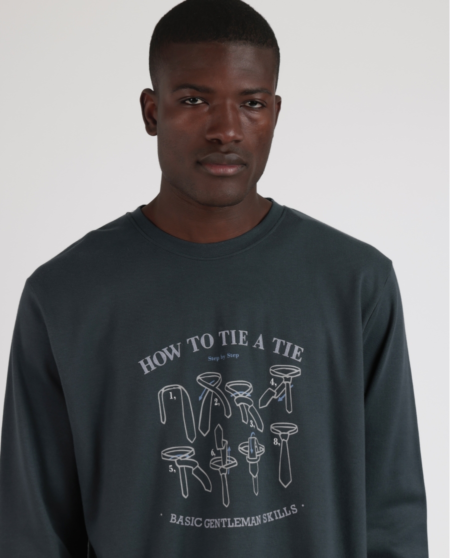 ADMAS Pijama Manga Larga How To Tie a Tie A para Hombre MARENGO