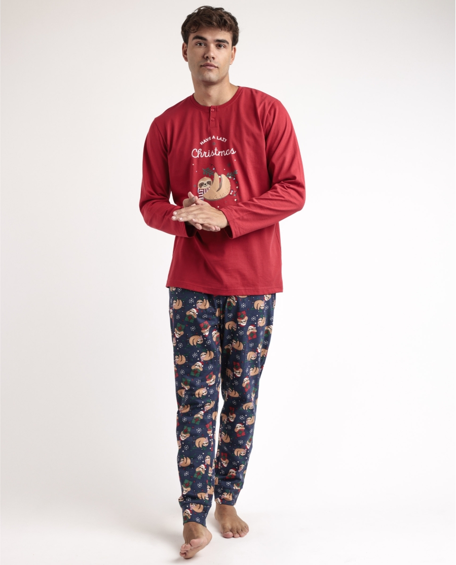 ADMAS Pijama Manga Larga Have a Lazy Christmas para Hombre ROJO ADMAS Pijama Manga Larga Have a Lazy Christmas para Hombre ROJO
