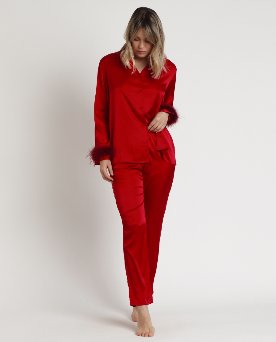 ADMAS CLASSIC Pijama Abierto Manga Larga Plumas Marabu Christmas Luxe para Mujer ROJO ADMAS CLASSIC Pijama Abierto Manga Larga Plumas Marabu Christmas Luxe para Mujer ROJO