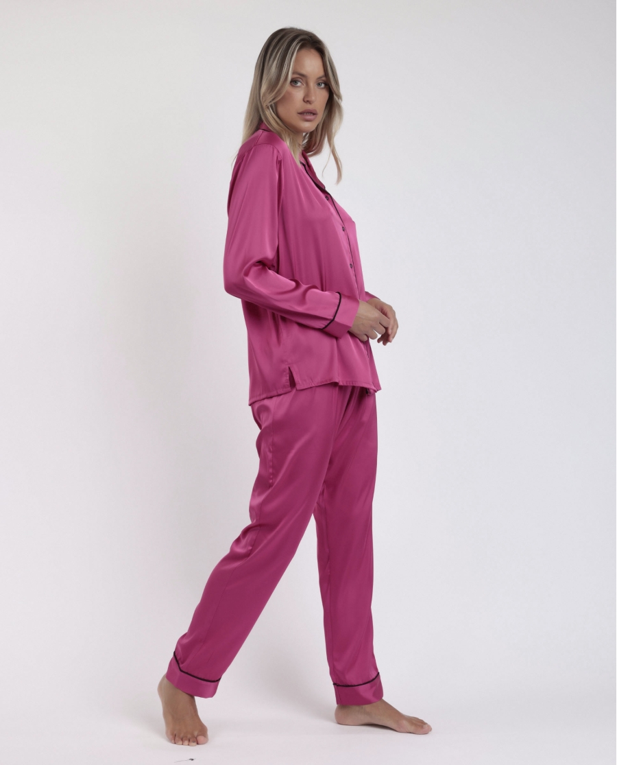 BARBIE Pijama Abierto Manga Larga Satin Barbie Vintage para Mujer FUCSIA BARBIE Pijama Abierto Manga Larga Satin Barbie Vintage para Mujer FUCSIA