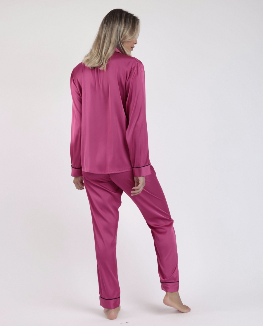 BARBIE Pijama Abierto Manga Larga Satin Barbie Vintage para Mujer FUCSIA BARBIE Pijama Abierto Manga Larga Satin Barbie Vintage para Mujer FUCSIA