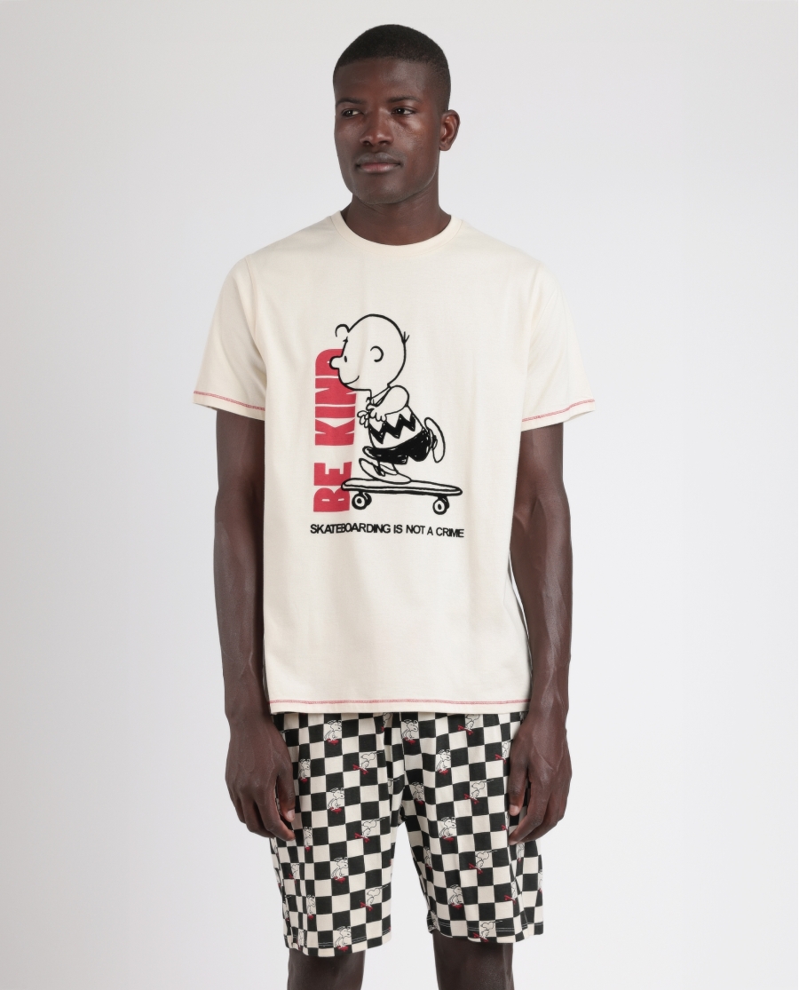 PEANUTS Pijama Manga Corta Skate Is Not A Crime para Hombre CRUDO PEANUTS Pijama Manga Corta Skate Is Not A Crime para Hombre CRUDO