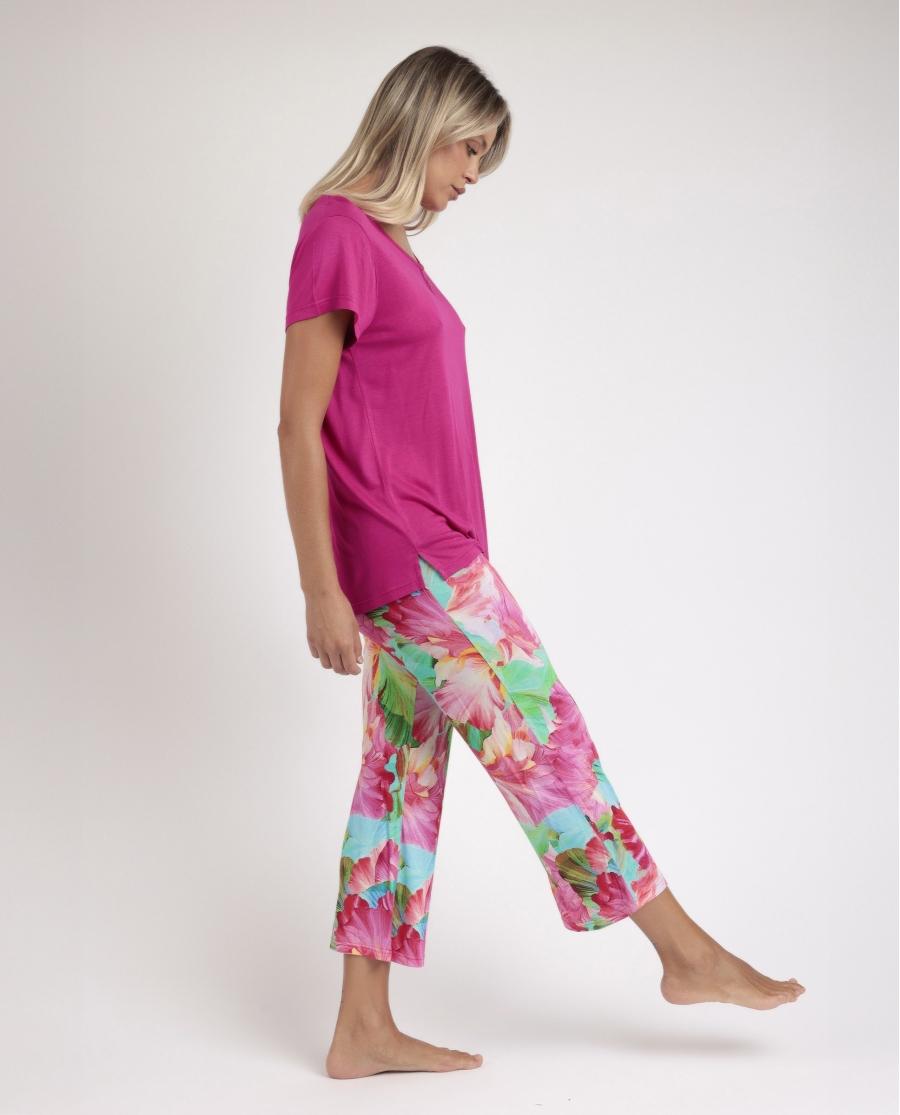 ADMAS GARDEN Pijama Manga Corta Bright Flowers para Mujer FUCSIA