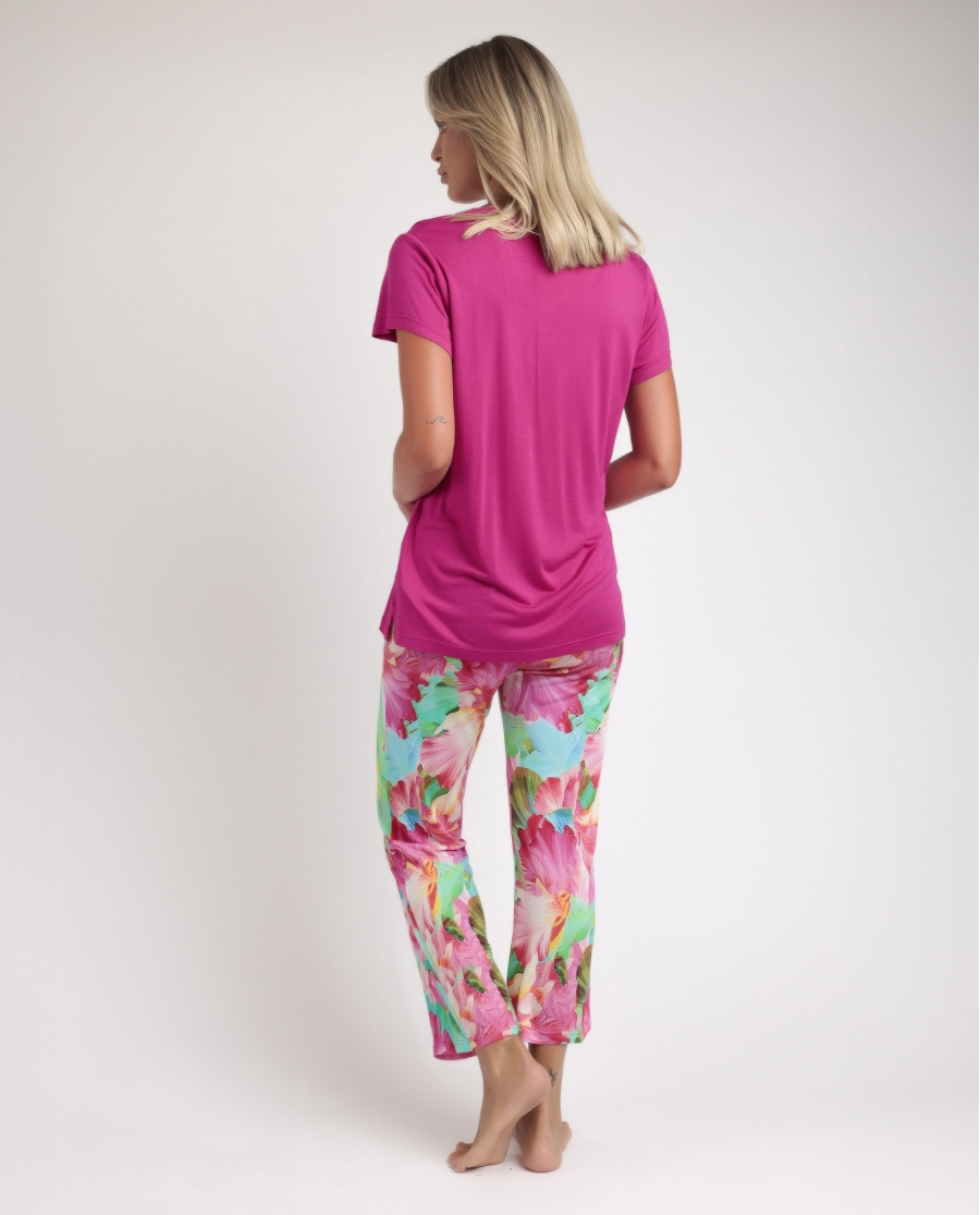 ADMAS GARDEN Pijama Manga Corta Bright Flowers para Mujer FUCSIA