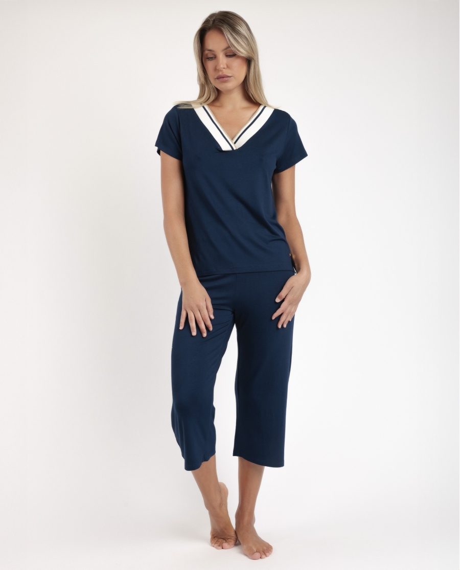 ADMAS Pijama Manga Corta Trip para Mujer MARINO