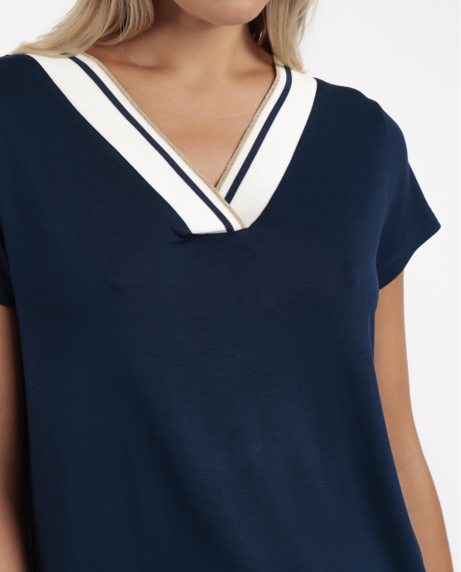 ADMAS Pijama Manga Corta Trip para Mujer MARINO