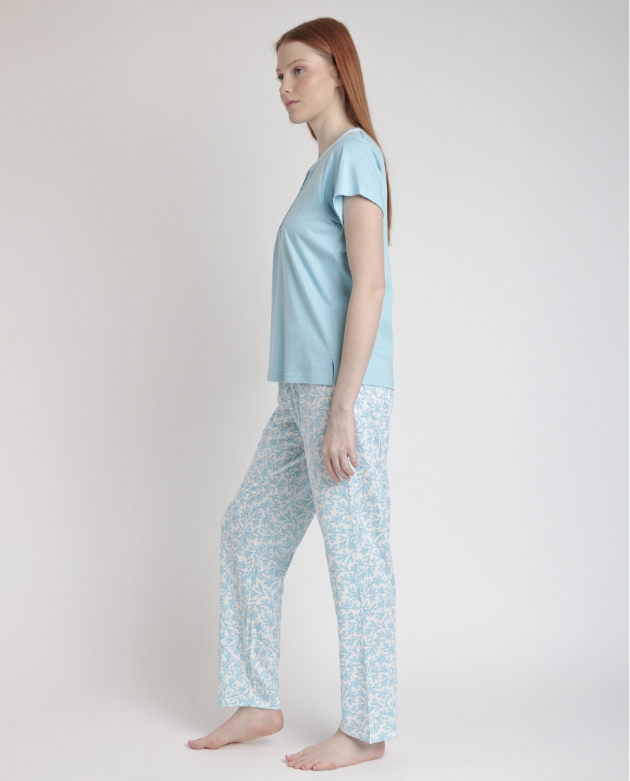 ADMAS CLASSIC Pijama Manga Corta Spring Leaves para Mujer AZUL ADMAS CLASSIC Pijama Manga Corta Spring Leaves para Mujer AZUL