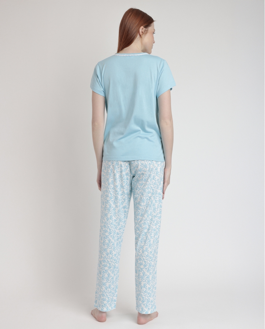 ADMAS CLASSIC Pijama Manga Corta Spring Leaves para Mujer AZUL ADMAS CLASSIC Pijama Manga Corta Spring Leaves para Mujer AZUL