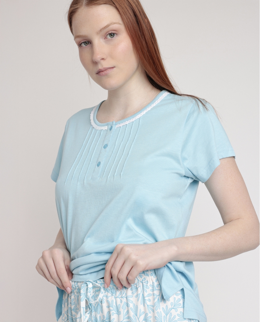ADMAS CLASSIC Pijama Manga Corta Spring Leaves para Mujer AZUL ADMAS CLASSIC Pijama Manga Corta Spring Leaves para Mujer AZUL