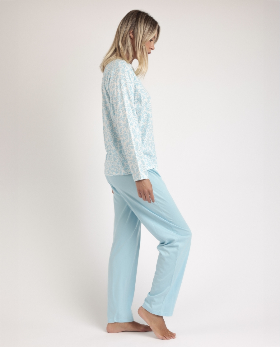 ADMAS CLASSIC Pijama Abierto Manga Larga Spring Leaves para Mujer AZUL ADMAS CLASSIC Pijama Abierto Manga Larga Spring Leaves para Mujer AZUL