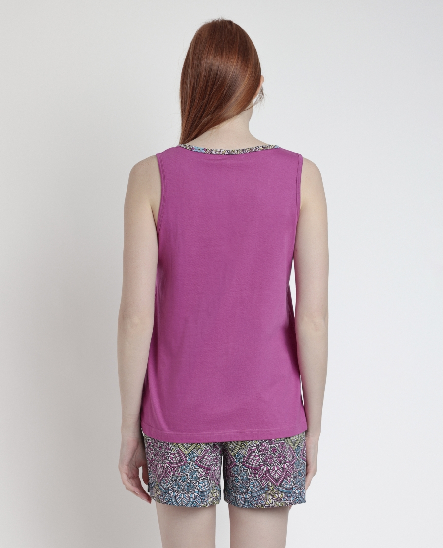 ADMAS Pijama Sin Mangas Mandala Flower para Mujer MORADO ADMAS Pijama Sin Mangas Mandala Flower para Mujer MORADO