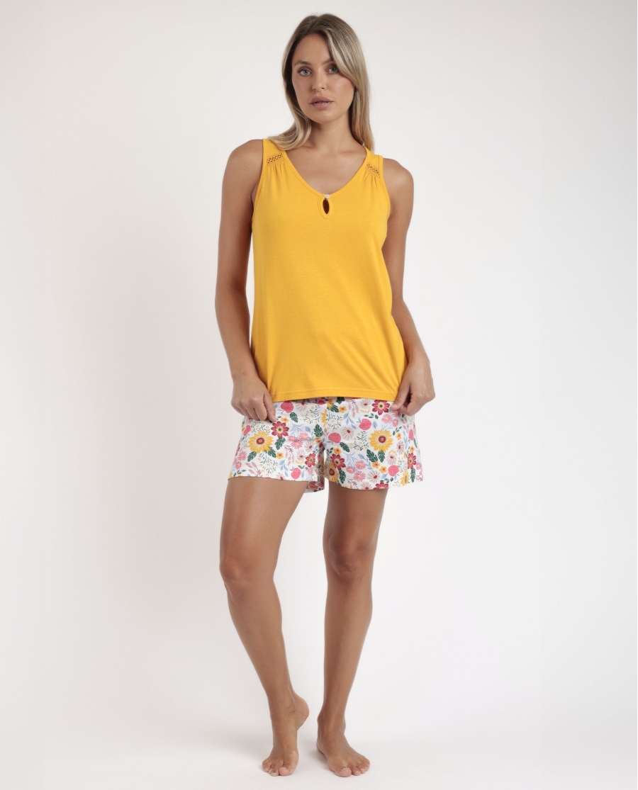 ADMAS Pijama Sin Mangas Gold Flowers para Mujer MOSTAZA