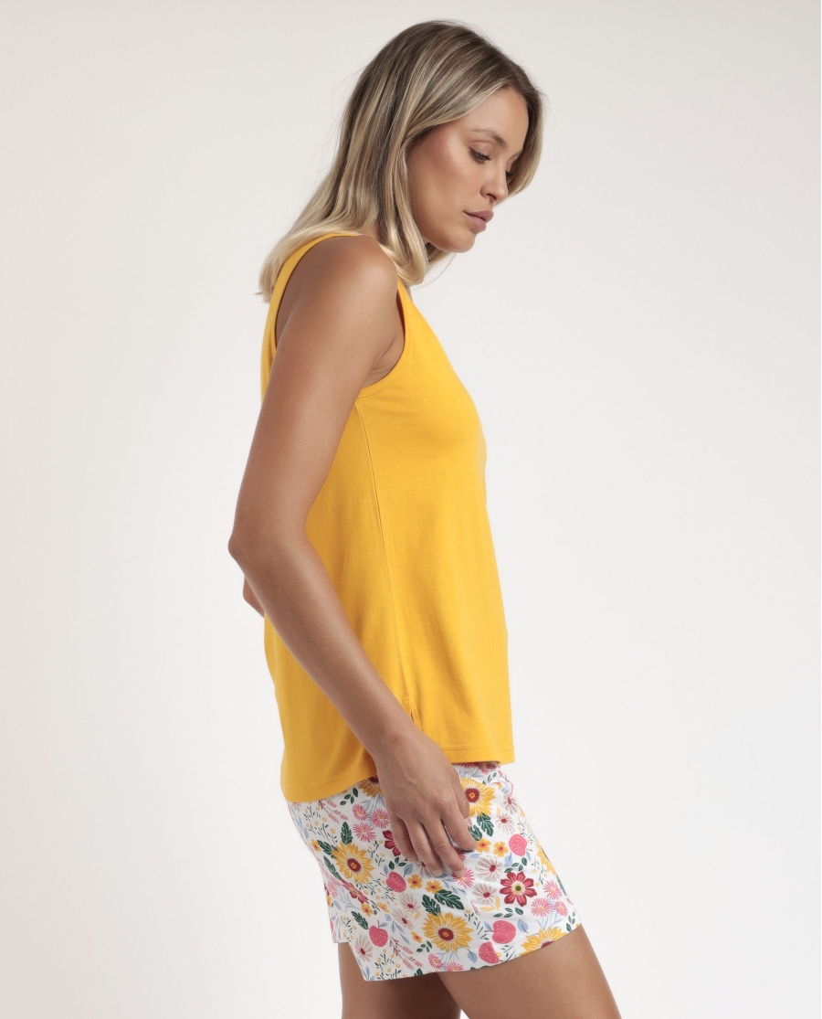 ADMAS Pijama Sin Mangas Gold Flowers para Mujer MOSTAZA