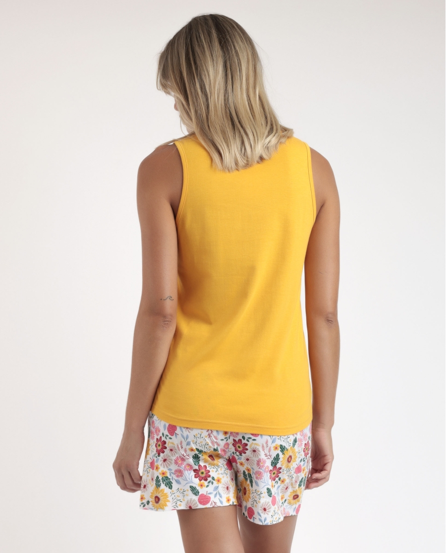 ADMAS Pijama Sin Mangas Gold Flowers para Mujer MOSTAZA