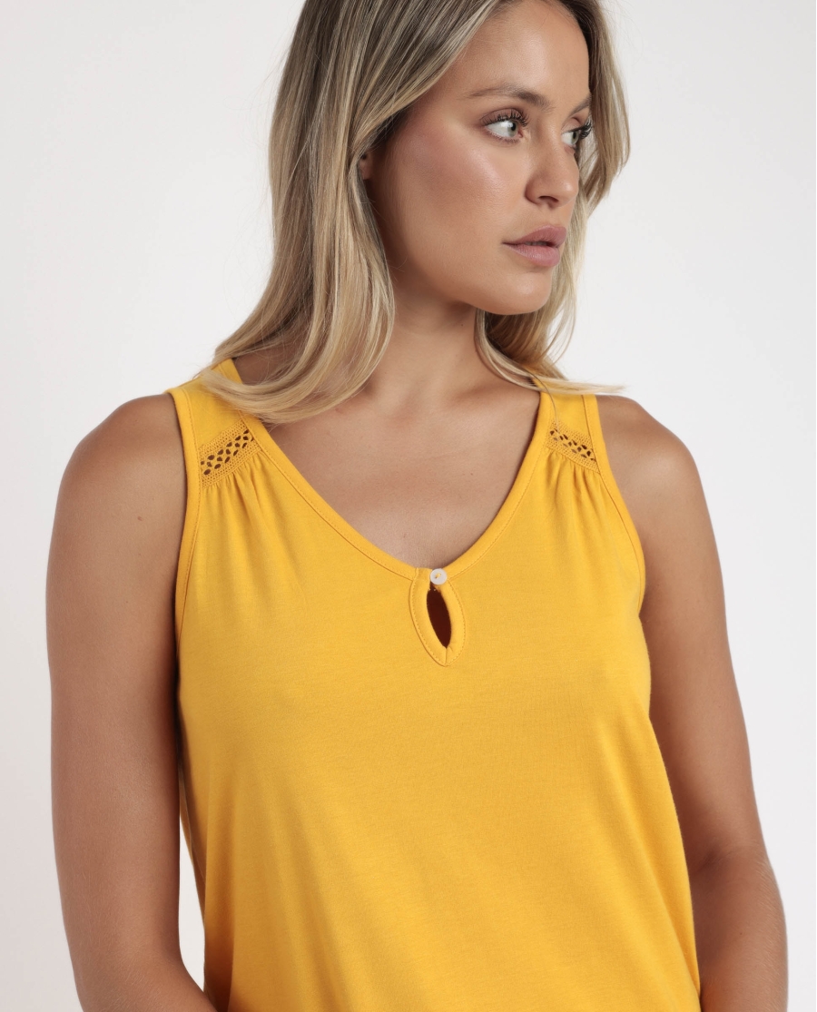 ADMAS Pijama Sin Mangas Gold Flowers para Mujer MOSTAZA
