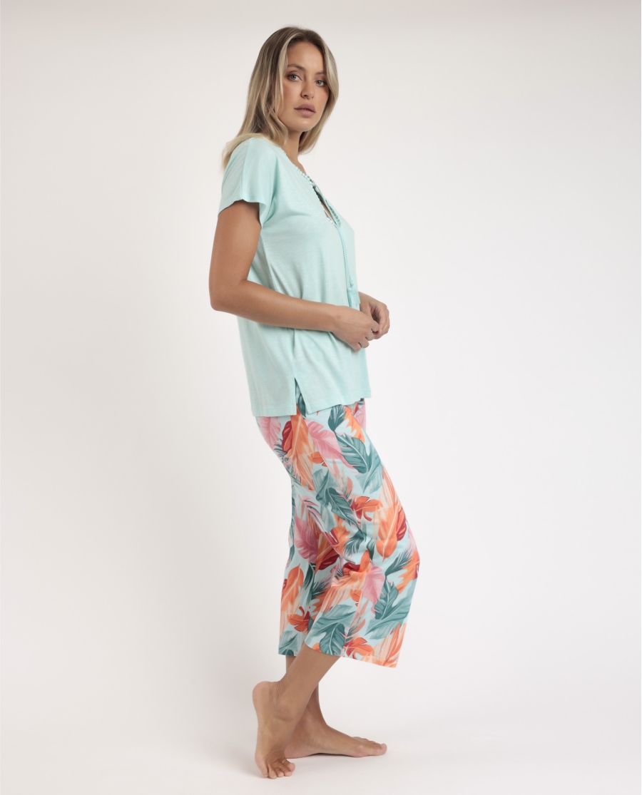 ADMAS GARDEN Pijama Manga Caída Color Leaves para Mujer AZUL ADMAS GARDEN Pijama Manga Caída Color Leaves para Mujer AZUL