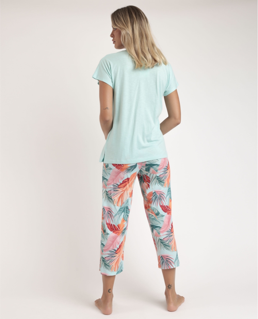 ADMAS GARDEN Pijama Manga Caída Color Leaves para Mujer AZUL ADMAS GARDEN Pijama Manga Caída Color Leaves para Mujer AZUL