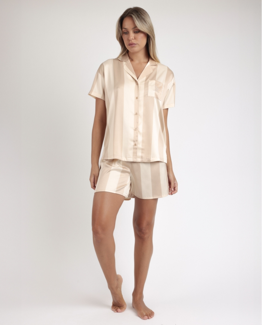 ADMAS CLASSIC Pijama Abierto Manga Corta Luxe Stripes para Mujer ORO ADMAS CLASSIC Pijama Abierto Manga Corta Luxe Stripes para Mujer ORO