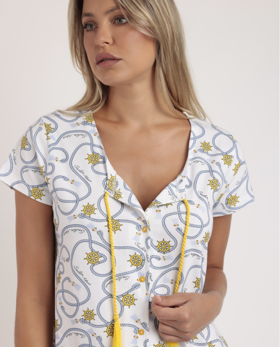 ADMAS Pijama Abierto Manga Caída Sailor Admas para Mujer AZUL ADMAS Pijama Abierto Manga Caída Sailor Admas para Mujer AZUL