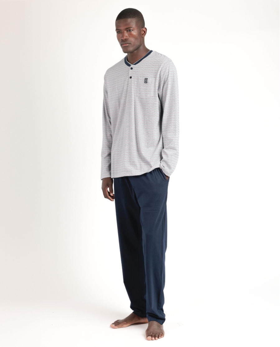 ADMAS CLASSIC Pijama Manga Larga Espiga para Hombre AZUL