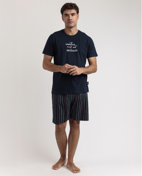 STAY AT HOME Pijama Manga Corta Creative And Not Serious para Hombre MARINO
