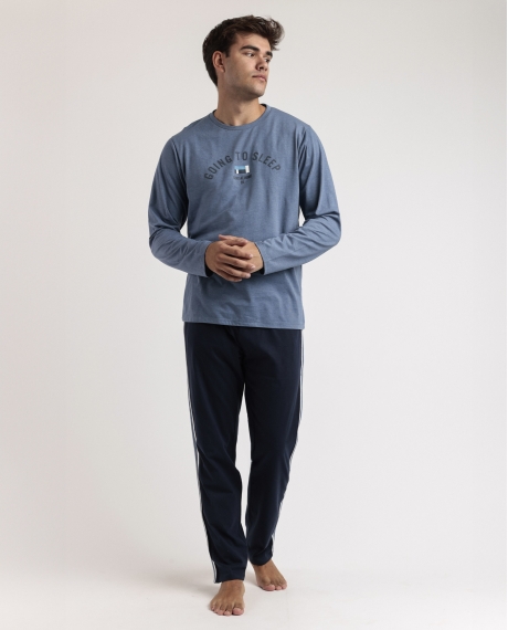 STAY AT HOME Pijama Manga Larga Going To Sleep para Hombre AZUL