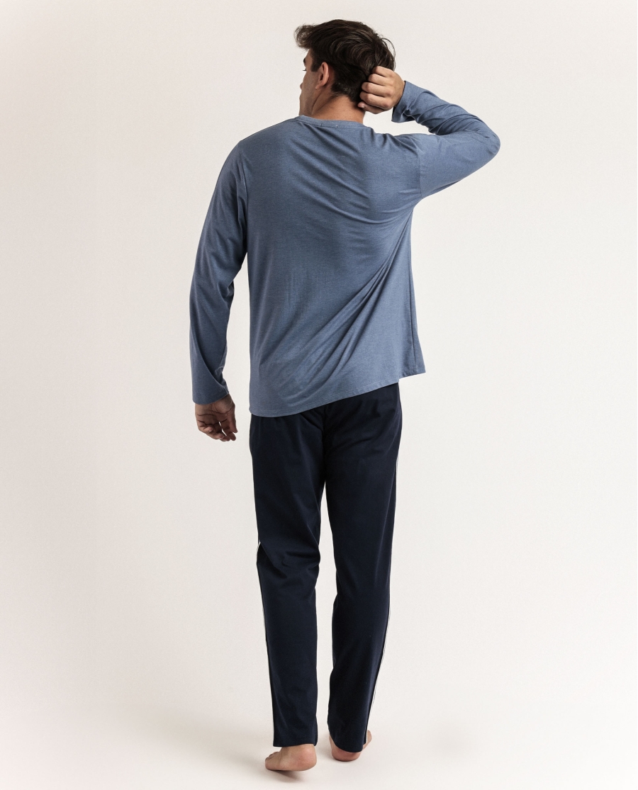 STAY AT HOME Pijama Manga Larga Going To Sleep para Hombre AZUL