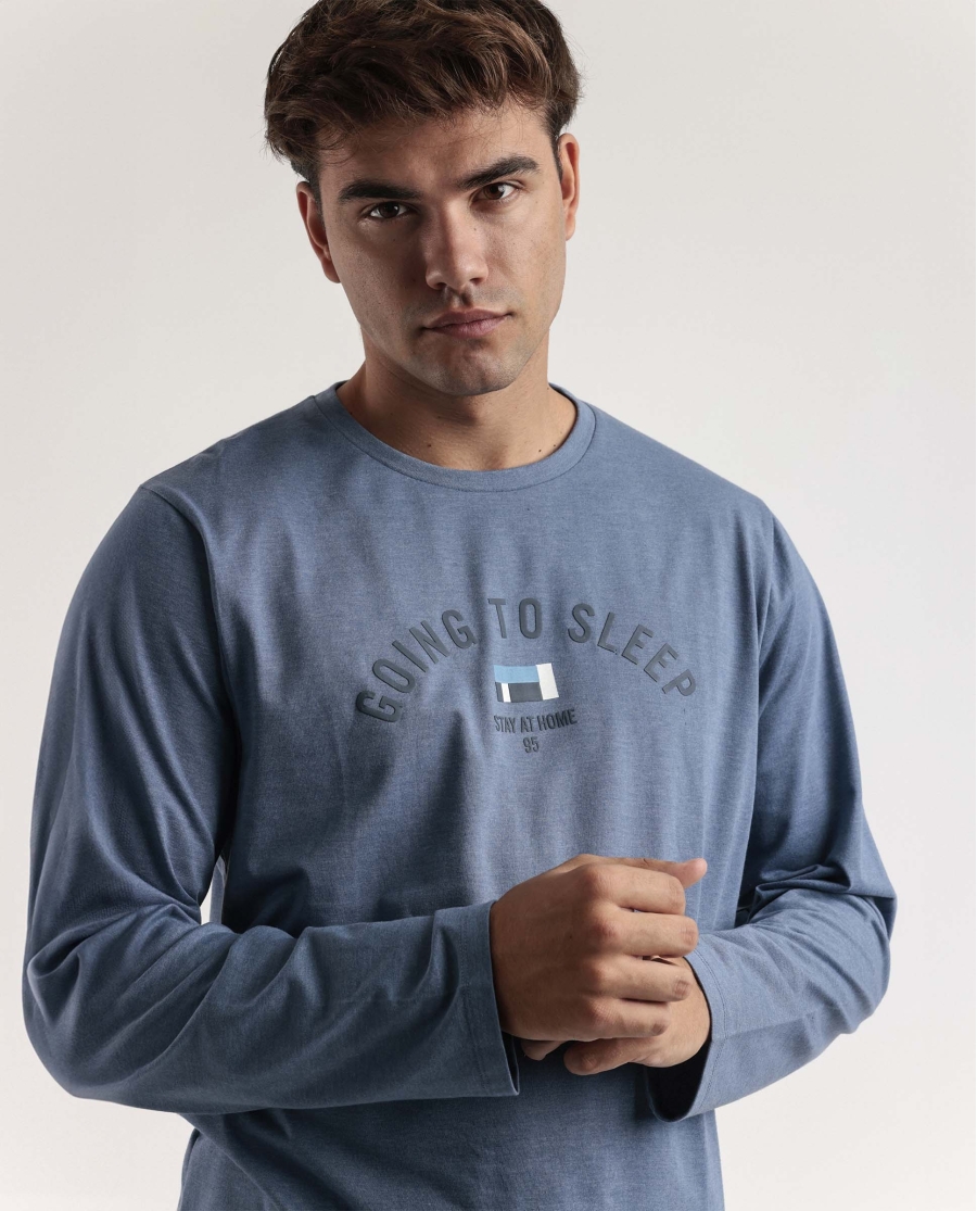 STAY AT HOME Pijama Manga Larga Going To Sleep para Hombre AZUL