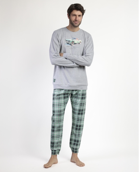 LOIS Pijama Manga Larga Felpa Vintage Car para Hombre GRIS JASPE