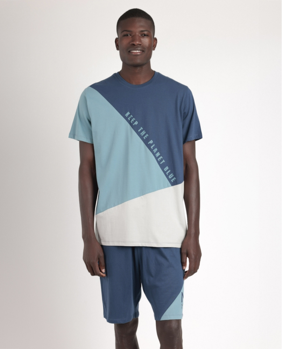 NEW PLAN Pijama Manga Corta Planet Blue para Hombre AZUL