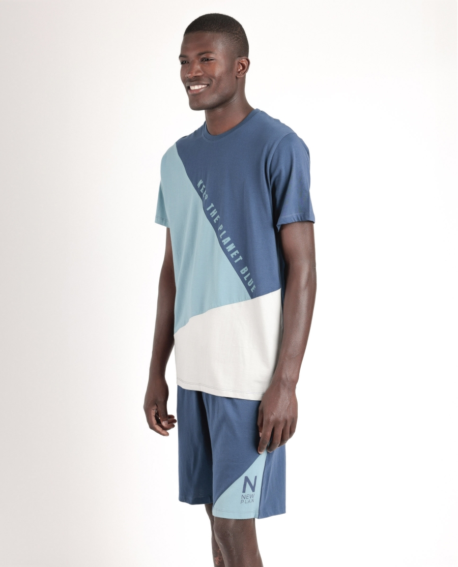 NEW PLAN Pijama Manga Corta Planet Blue para Hombre AZUL