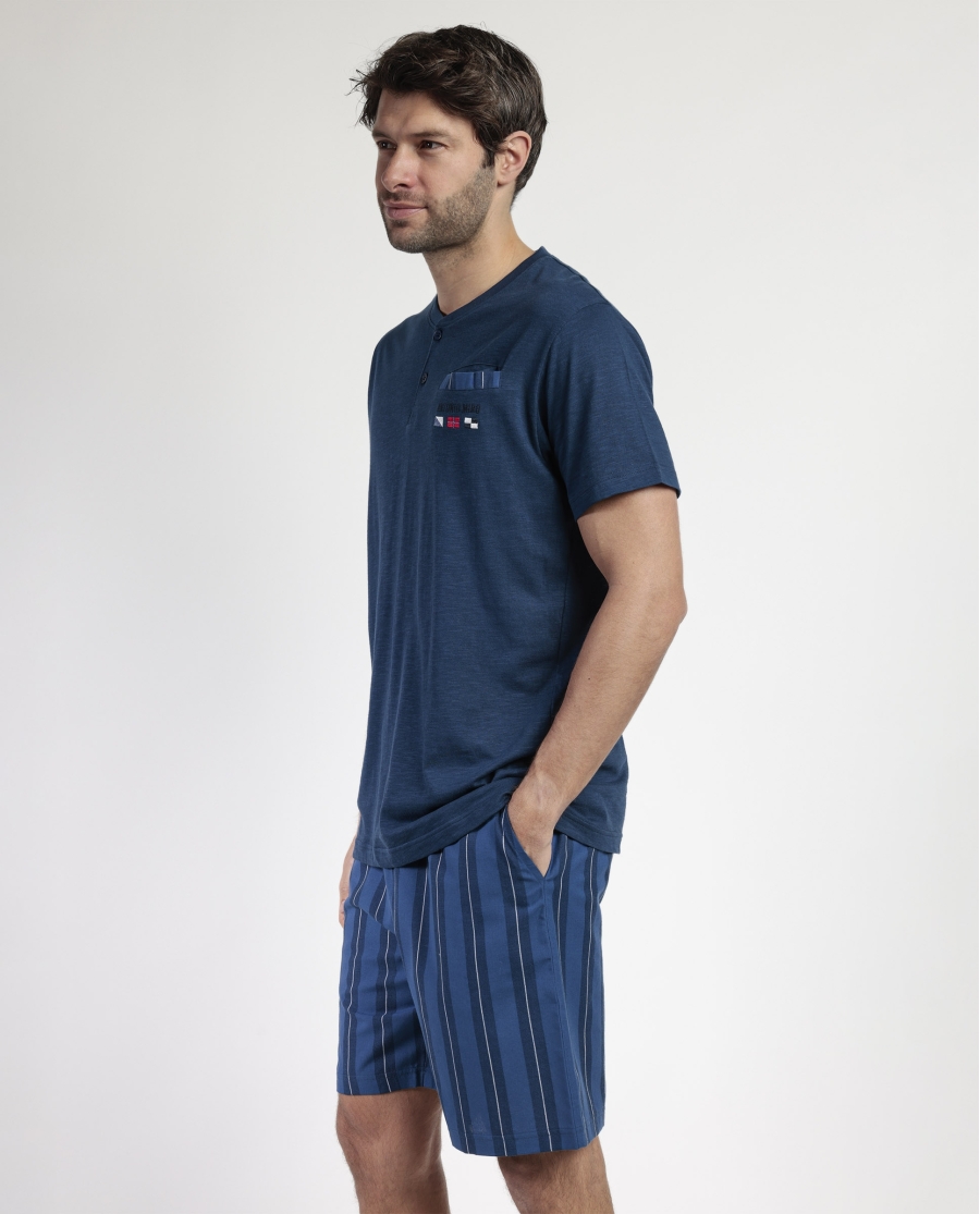 ANTONIO MIRO Pijama Manga Corta Marine Flags para Hombre AZUL ANTONIO MIRO Pijama Manga Corta Marine Flags para Hombre AZUL