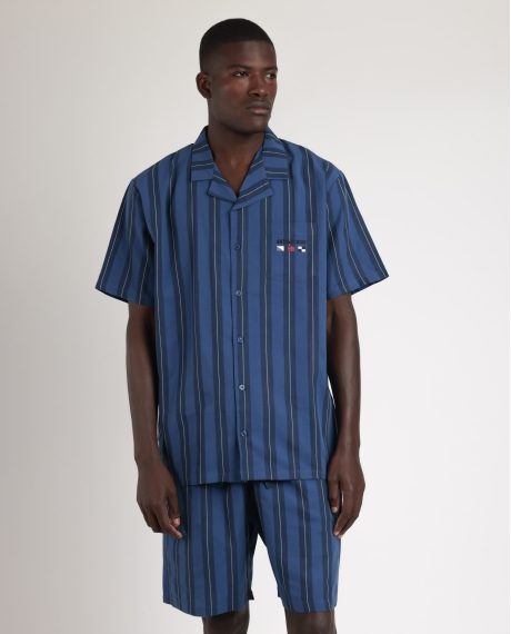 ANTONIO MIRO Pijama Abierto Manga Corta Marine Flags para Hombre AZUL