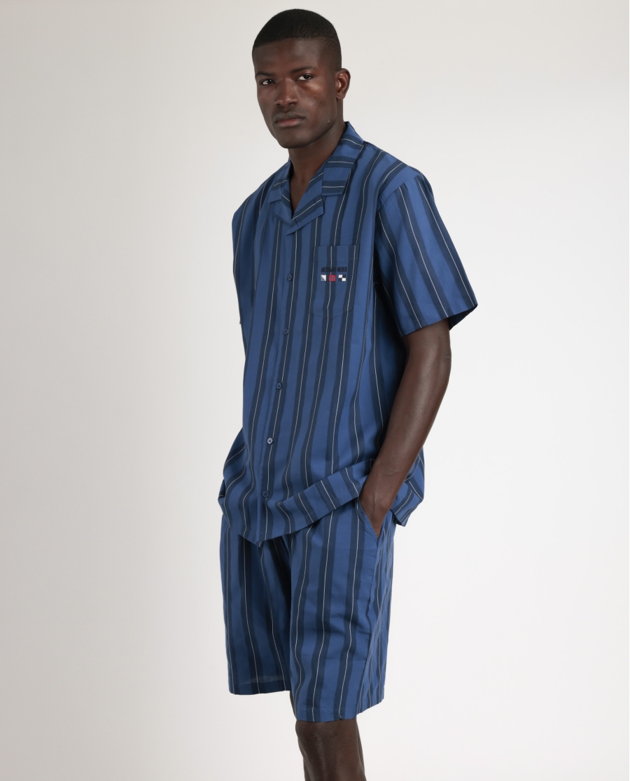 ANTONIO MIRO Pijama Abierto Manga Corta Marine Flags para Hombre AZUL
