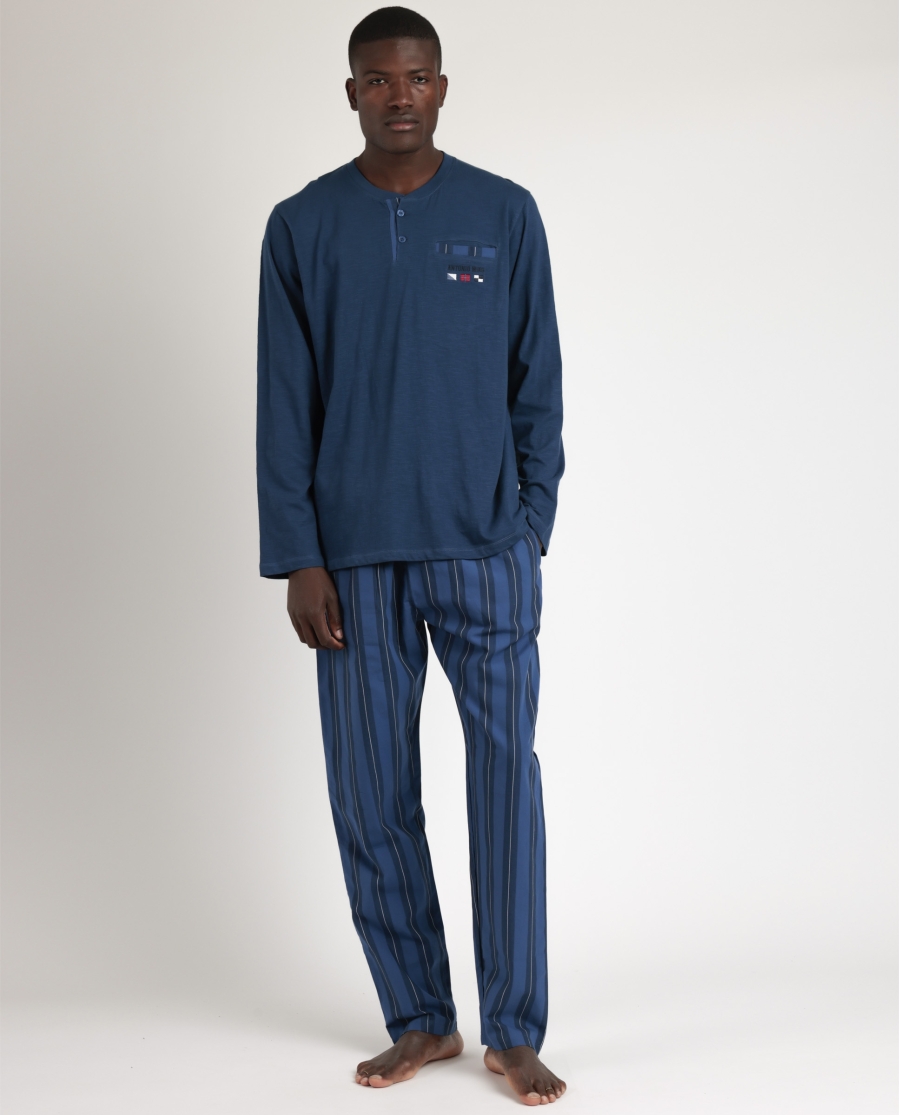 ANTONIO MIRO Pijama Manga Larga Marine Flags para Hombre AZUL