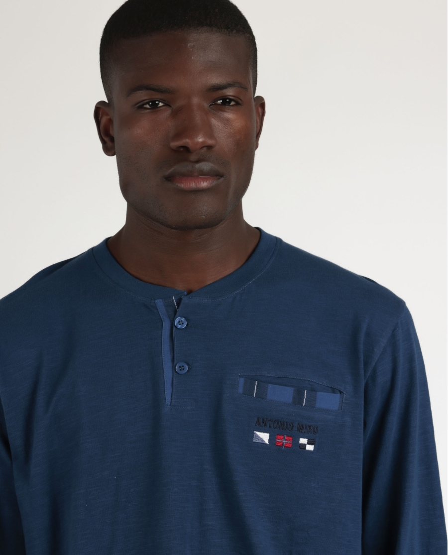 ANTONIO MIRO Pijama Manga Larga Marine Flags para Hombre AZUL