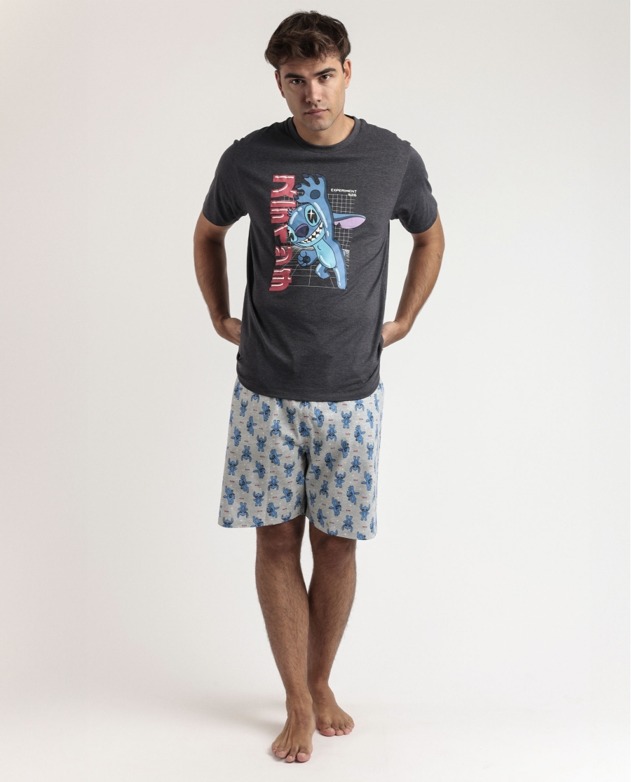 DISNEY Pijama Manga Corta Stitch Anime para Hombre GRIS JASPE DISNEY Pijama Manga Corta Stitch Anime para Hombre GRIS JASPE