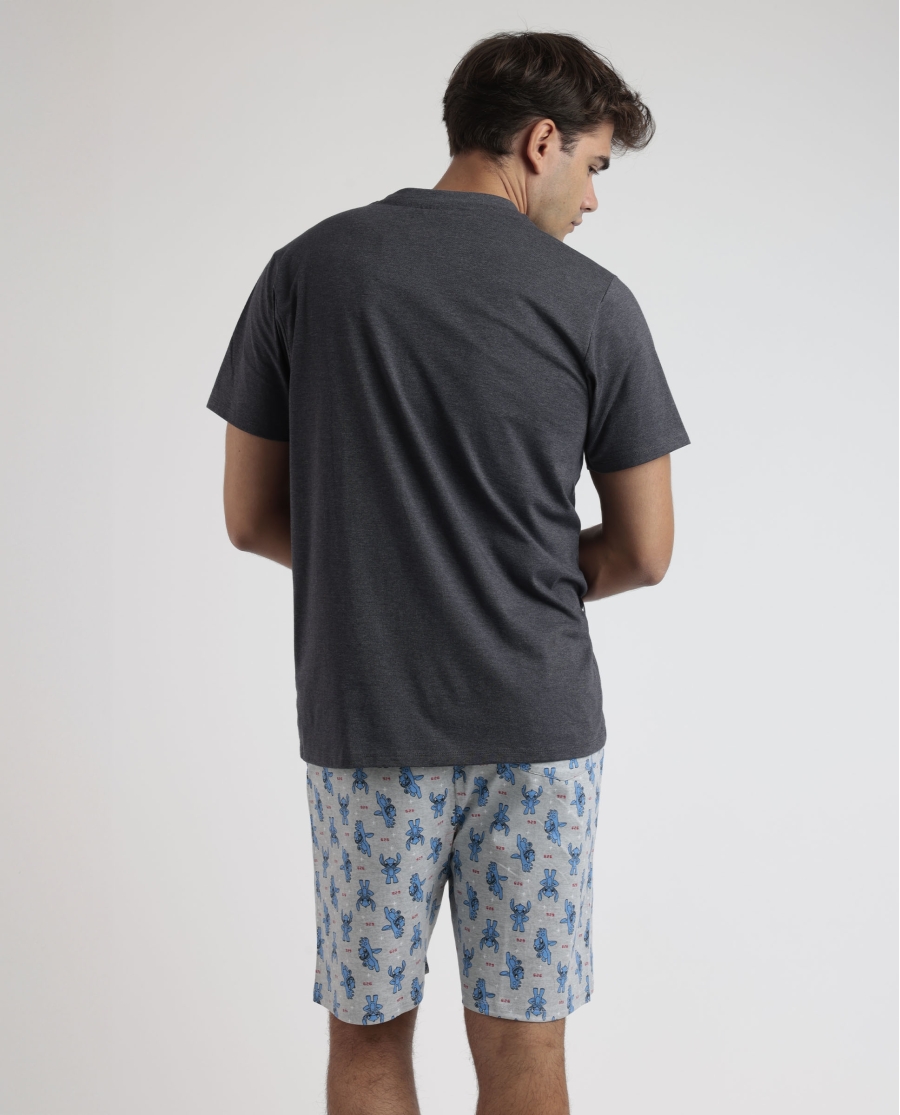 DISNEY Pijama Manga Corta Stitch Anime para Hombre GRIS JASPE DISNEY Pijama Manga Corta Stitch Anime para Hombre GRIS JASPE